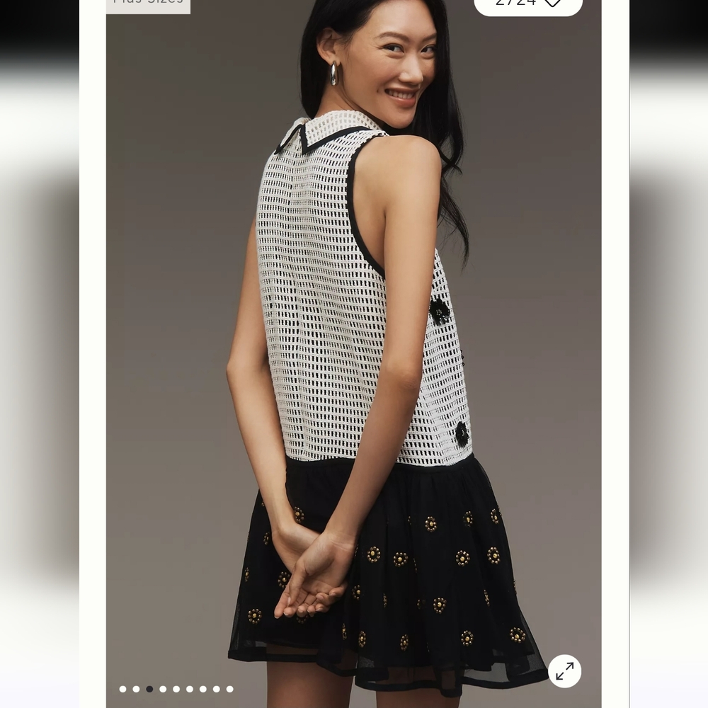 Maeve‎ Sleeveless Embellished Drop Waist Mini Dress Croceht,Tulle And Flower - Picture 3 of 14
